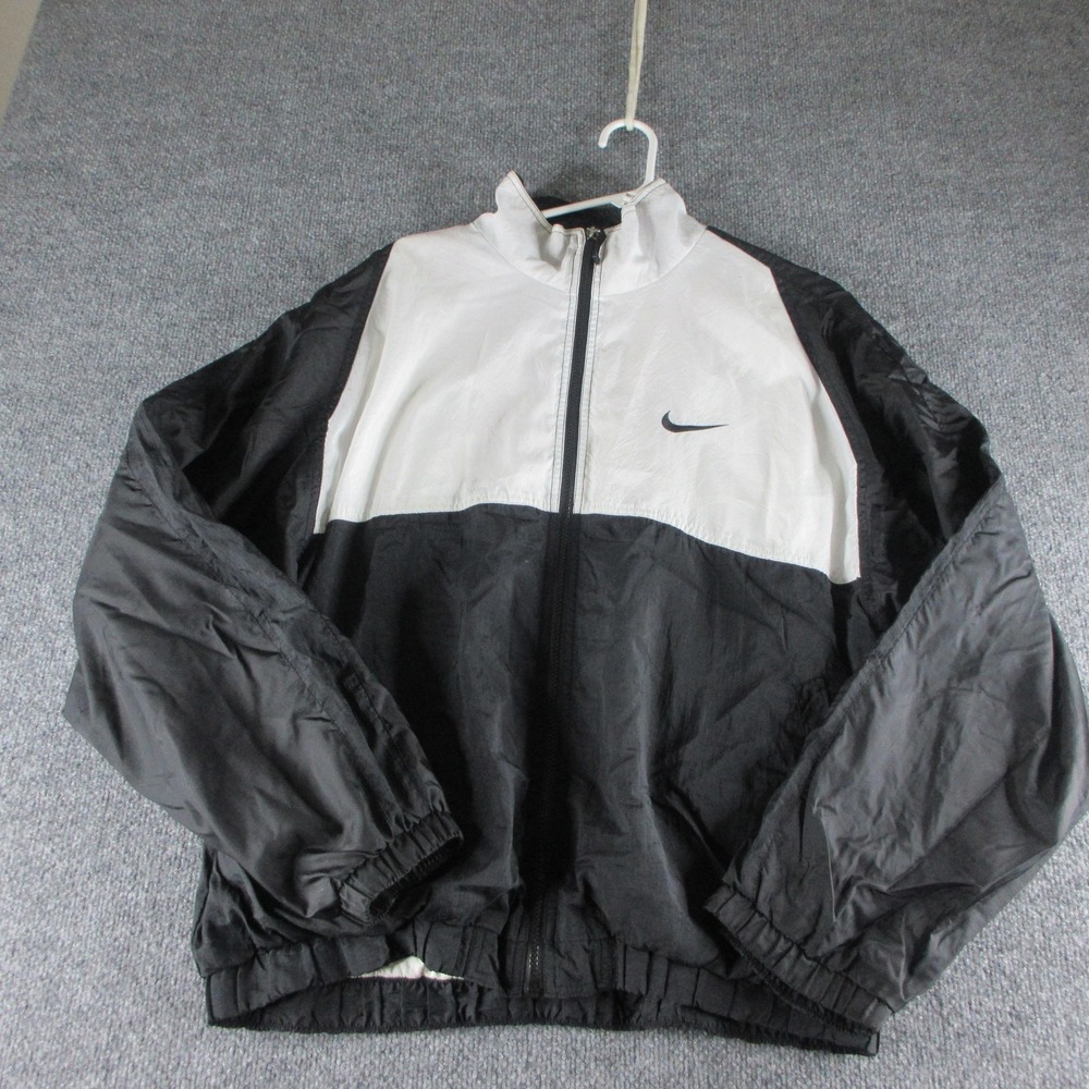 Vintage Nike Jacket Mens L Black White Nylon Colorblock Windbreaker 90s